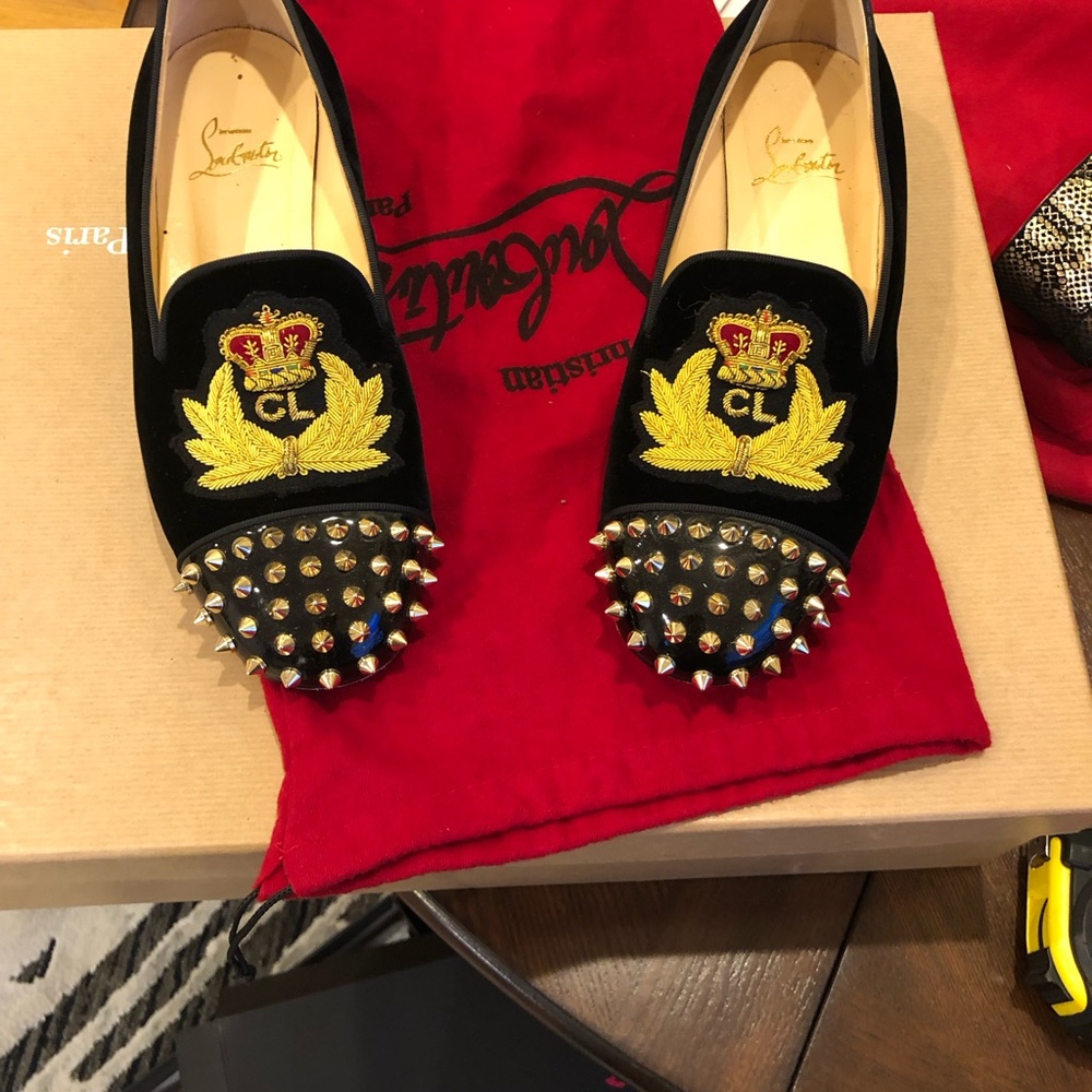 Christian Louboutin gold spikes beatiful loafers good pre own condition 39